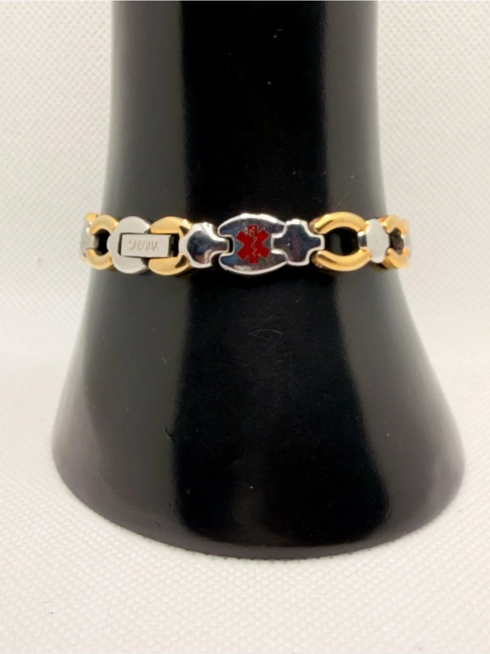 Stainless Steel Diabetes Medical Alert Bracelet Two Tone 7.5